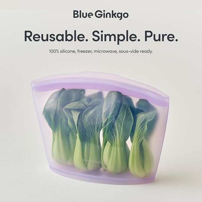 Blue Ginkgo Silicone Food Storage Bags, 3-Pack, Reusable, Made in Korea | Leakproof. Stand Up. Freezer and Dishwasher Safe. (Lavender) - Image 6