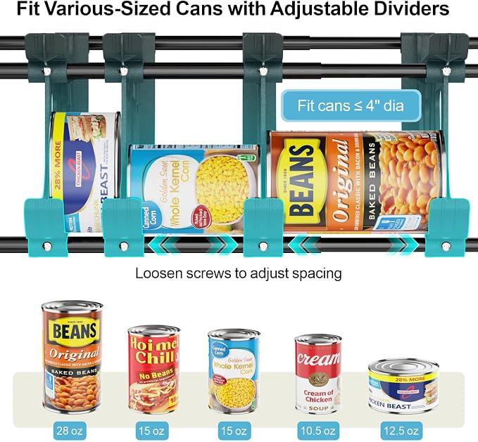 Can Organizer for Pantry - Auto-Rolling, Expands to Hold 60 Cans | Stackable For Walk-in Deep Pantry Shelve, Adjustable Width for Food Cans, Sturdy Metal Frame, Easy Access & Restocking, Black - Image 3