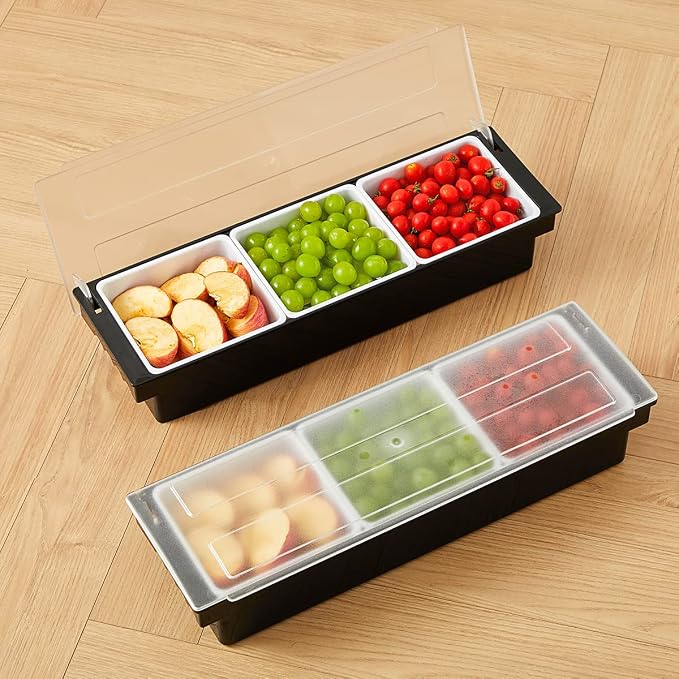 Ice Chilled Serving Tray Condiment Pots 3 Compartment Condiment Server Caddy (3 Compartments) - Image 8