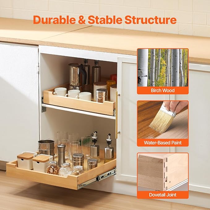 VEVOR Pull Out Cabinet Organizer, 20"W x 21"D Cabinet Drawer, Soft Close Slide out Shelf, Heavy-Duty Sliding Wood Drawer, Bottom Mount Size（20.5"W x 23"D）and Side Mount Size（21"W x 23"D） - Image 2