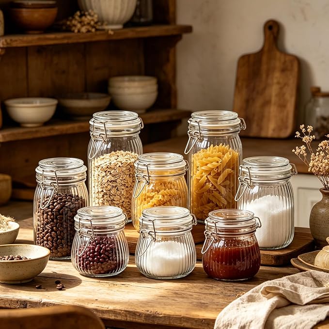 ComSaf Ribbed Glass Mason Jars with Airtight Lids 25 oz 6 Pack Coffee | Flour sugar coffee beans, Fermenting pickling, Farmhouse pantry decor, Kitchen storage, Dry food storage, Sourdough starter - Image 7