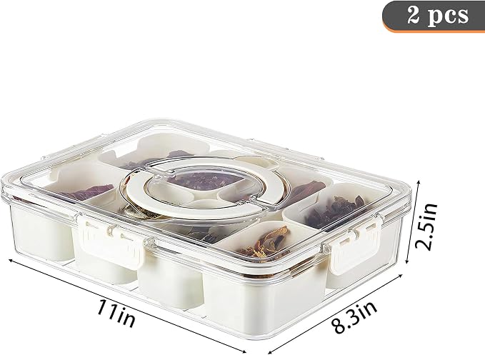 2Pack Snackle Box with Handle for Food Serving Tray Snack Platter with Lids Stackable Fruit&Veggie Container with 8 Small Removable Boxes for Snack Charcuterie Candy Nuts Spice - Image 5
