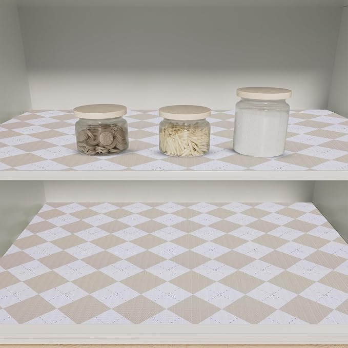 Shelf Liner for Kitchen Cabinets and Drawers, 12" x 120" | Beige Diamond, Non-Adhesive Design, Waterproof & Non-Slip Protection, Easy Cut to Fit, Washable and Reusable, Pantry Storage - Image 7