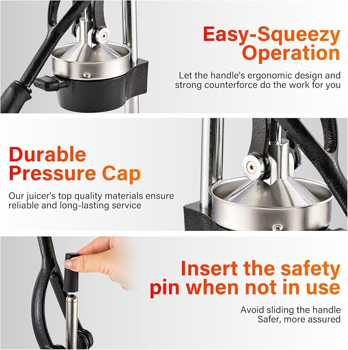 Manual Cast Iron Lemon Squeezer, Black Citrus Juicer | Detachable Cone, Free Stainless Steel Cup, Extracts Juice from Lemons, Oranges and Grapefruits, Easy to Clean - Image 4