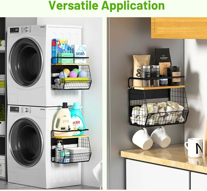 2 Set Magnetic Shelf for Refrigerator with Wood Lid, Fruit Potato & Onion Storage Bins, Pantry Organizers & Storage, Large Container Magnetic Spice Rack for Refrigerator, Kitchen Counter, Cabinet - Image 6