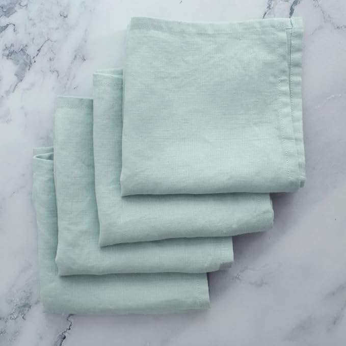 100% Linen Dinner Napkins 15x15 Inch,Soft and Durable Natural French Flax Cloth Napkins,Stone Washed Set of 4(Sky Blue) - Image 2