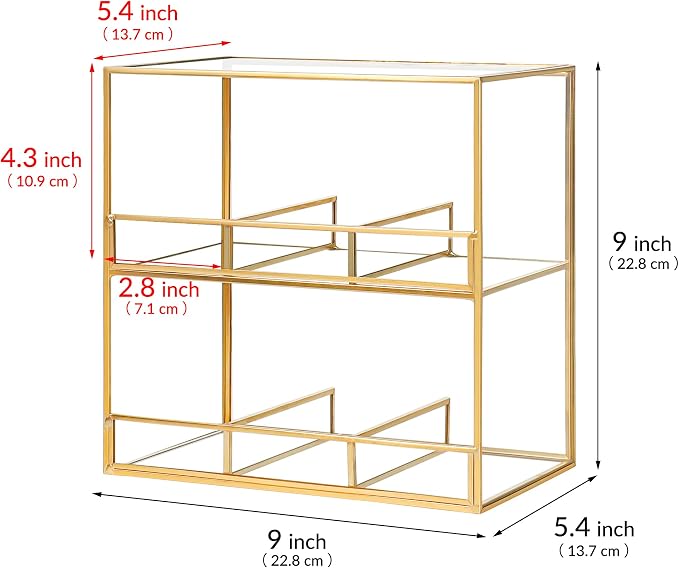 REDHUGO Glass Tea Bag Organizer for Counter, 2-Tier Teabag Organizer Storage Holder for Tea Bags, Glass Caddy Box Containers, Rack Teabag Station Stand for Cabinet Kitchen, 2-Tier, Gold - Image 3