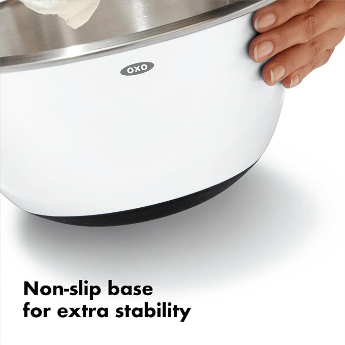 OXO Good Grips Mixing Bowl Set - 3-Piece, Stainless Steel | Nesting Bowls For Baking And Cooking, Non-Slip Base, Dishwasher Safe - Image 5