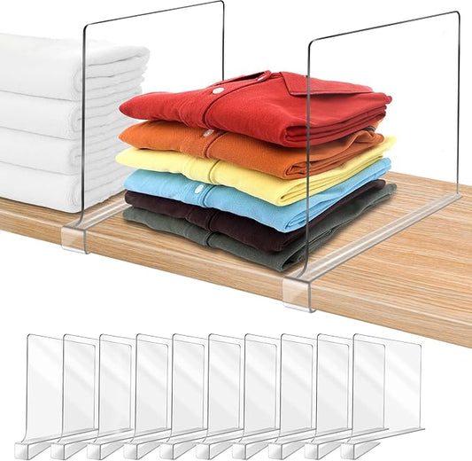 11 Inches Tall [Extra Tall Version] Shelf Dividers for Closet Organization and Storage, 10 Pack Purse Organizer for Closet Acrylic Bookshelf for Organization, Perfect for Sweater Shirts Handbags by OMGelic