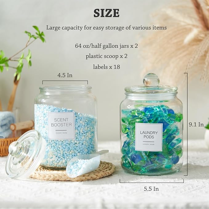 FyndraX Half Gallon Glass Jars - Large Airtight Containers with Scoop and Labels for Organization and Storage Laundry, Bath Room, Kitchen and Pantry Holder, Set of 4 - Image 4