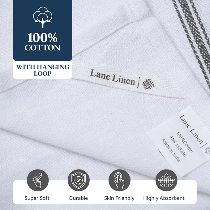LANE LINEN Kitchen Hand Towels, 12 Pack Dish Towels for Kitchen Drying, 100% Cotton Super Absorbent Tea Towel, Quick Dry, 14"x25", Useful for Cleaning Countertops, Durable for Daily Use - Grey Stripe - Image 8