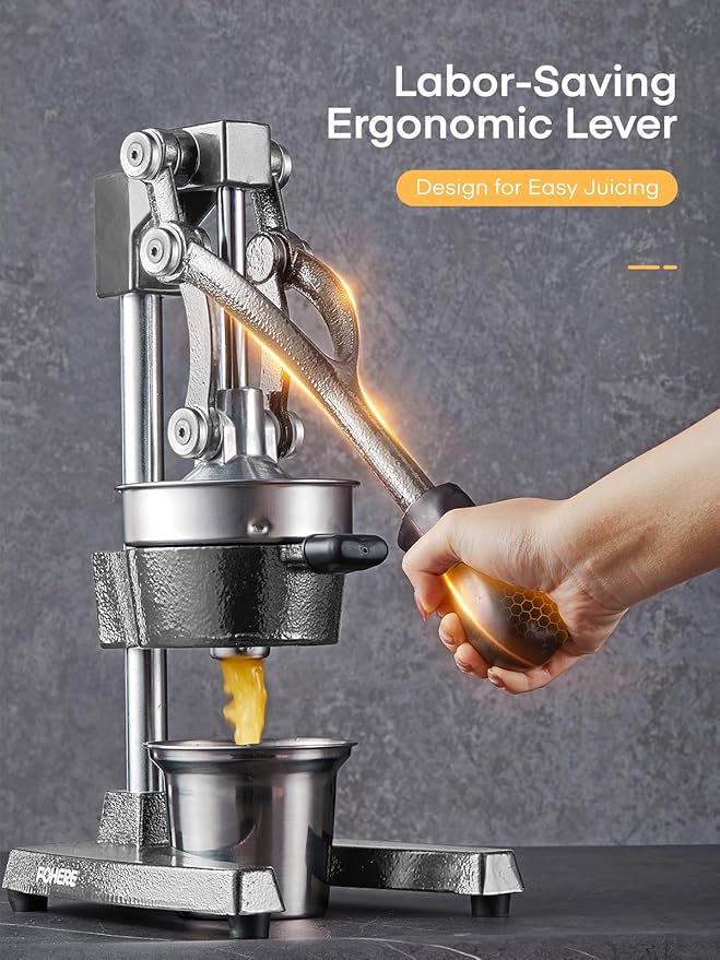 FOHERE Manual Cast Iron Juicer, Commercial Citrus Juicer with 400ml Stainless Steel Cup, Ideal for Extracting Juice From Lemons, Oranges, and Grapefruits, Easy to Clean - Image 3