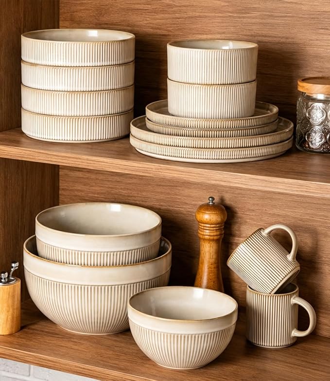 GBhome Ceramic Mixing Bowls Set of 3, Stoneware Nesting Serving Bowls | 45/90/150 oz For Prep, Baking, Serving, Gift, Microwave and Dishwasher Safe, Ribbed Dishware Collection,Cappuccino - Image 9