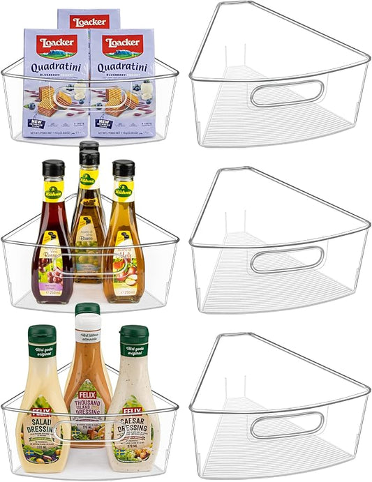Lazy Susan Cabinet Organizer Bins for 26"/ 28"/ 32" Diameter | Corner Organizer, Plastic Cabinet Storage Bin, 1/8 Wedge - Food Safe, BPA Free, with Non-Slip Pads (for 26" Diameter, 6 Pack) by JEISSLIA