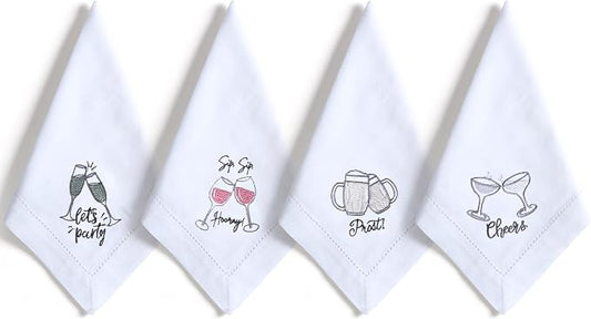 Bedding Craft Cotton Cloth Dinner Napkins Set of 12 – 18x18 Embroidered Motif with Decorative Hemstitch – Machine Washable Fabric Napkins for Weddings, Baby Showers, Christmas & Parties by BeddingCraft