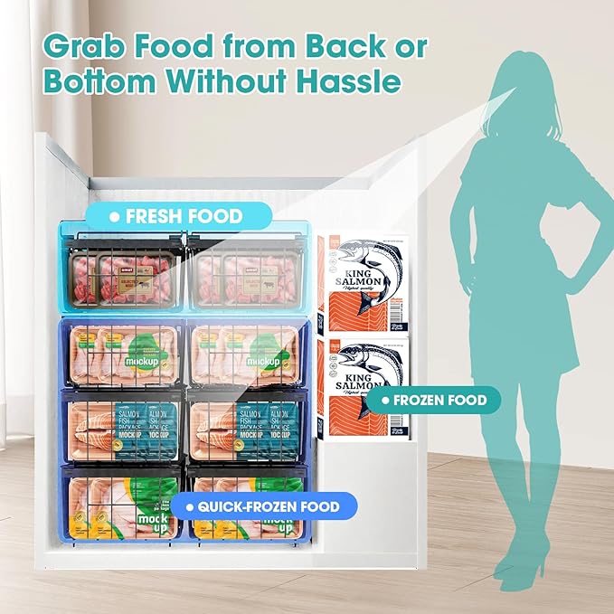 Freezer Organizer Bins, 2 Pack Expandable Stackable Chest Freezer Containers with Hanging Handles, Adjustable From 14.6" to 24.8" Storage Baskets for Fridge, Deep Freezer, Cabinet, Kitchen, Pantry - Image 4