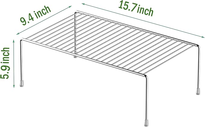 Redrubbit 2 Pack Large (15.7 x 9. 4 Inch) Cabinet Storage Shelf Rack, Rustproof Kitchen Counter and Cabinet Shelf, Storage Rack Organizer for Kitchen, Fridge, Cabinet, Bathroom, Chrome - Image 3
