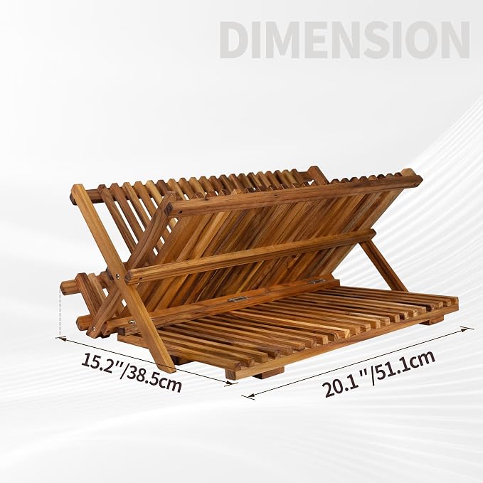 Utoplike Large Teak Dish Drying Rack, Wood Collapsible Organizer for Plates | 3 Tier Kitchen Dish Draine for Countertop, for Pasta Plates, Cups, Pots - Image 4