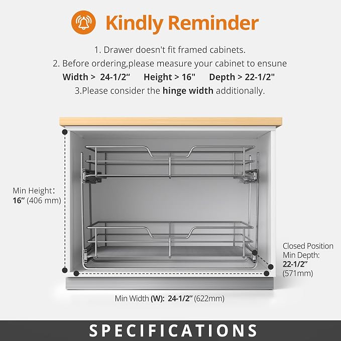 ZOINLIY Pull Out Cabinet Organizer,Slide Out Kitchen Organizers and Storage | Heavy Duty Drawer Cupboard Storage Basket, Smooth Sliding, Chrome Finish - Image 4