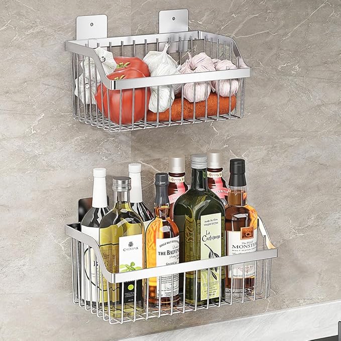 SUS304 Stainless Steel Hanging Storage Baskets Organizer Wall Mount, Metal Wire Storage Bin Rack for Kitchen Bathroom Shower Spice Shelf,L 9.84 Inch - Image 6