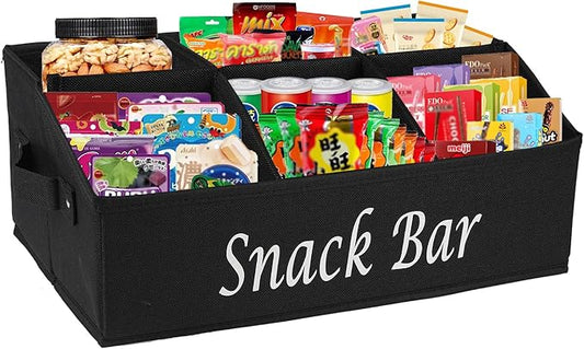 Snack Organizer for Countertop, Fabric Snack Bar Station with Handles, 6 Compartment Container, Black 【Patent Pending】 by Xbopetda
