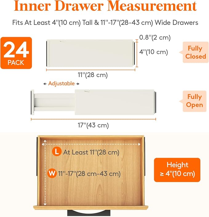 Lifewit 4" High Upgrade Drawer Divider, Adjustable Drawer Organizer Clothes | 24 Pack 11-17" Expandable Beige Plastic Drawer Separator for Dresser, Kitchen, Closet, Nursery, Office Organization & Storage - Image 2
