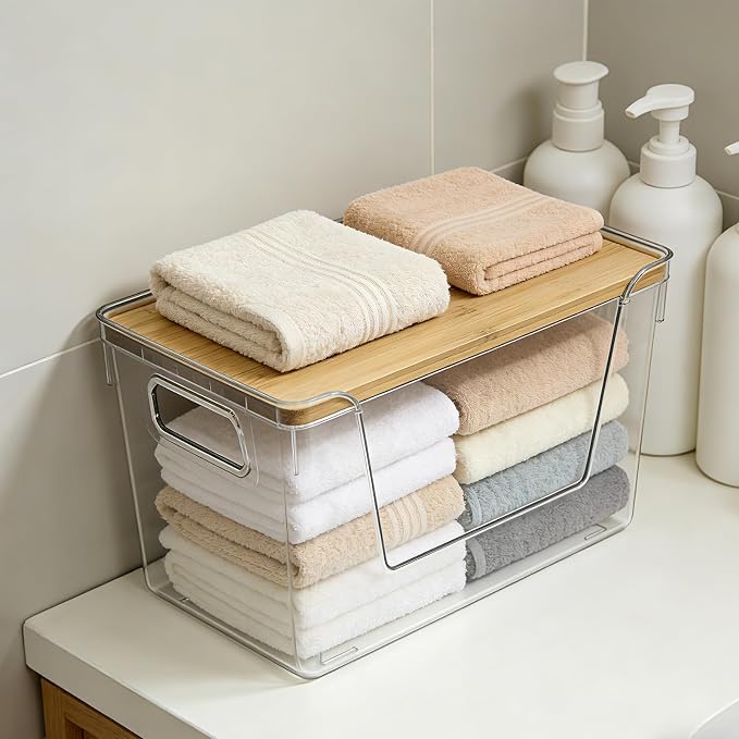 4 Set Potato And Onion Storage Bins with Bamboo Lid, Clear - Image 6