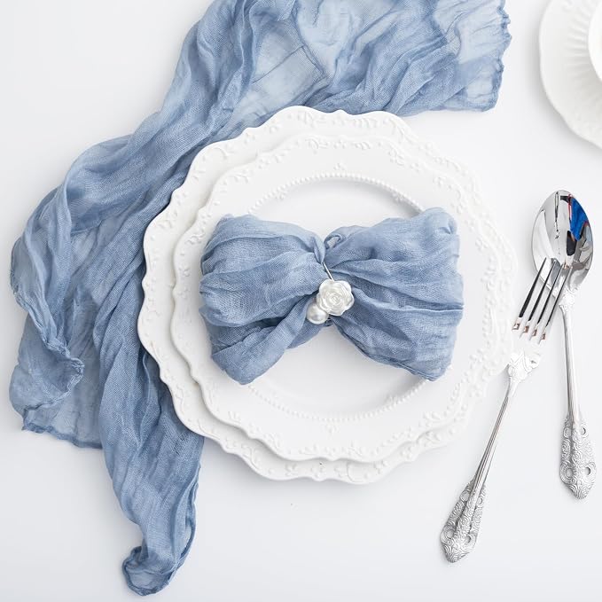 100 Pack Dusty Blue Cheesecloth Napkins Washable 21x21 Inches Dusty Blue Cloth Napkins Set of 100 Bridal Baby Shower Dinner Table Napkins for Wedding Rustic Boho Cotton Gauze Summer Party Table Decor - Image 4