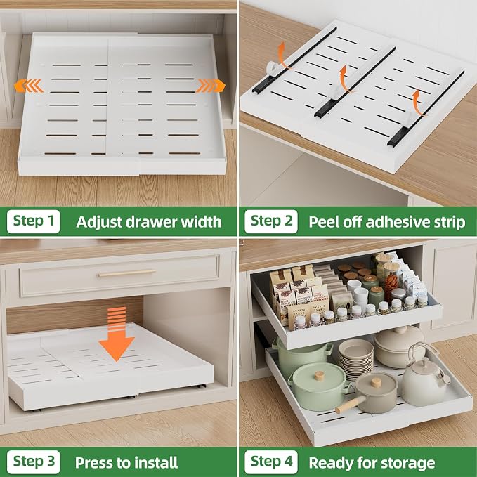 PAKETA 1 Pack Expandable Pull Out Cabinet Organizer,21" Deep | Pull Out Drawers for Cabinets with width from 12" to 20",Sliding Drawers for Cabinets with Upgrade 3 Slide Rails,hold 65 lbs - Image 6