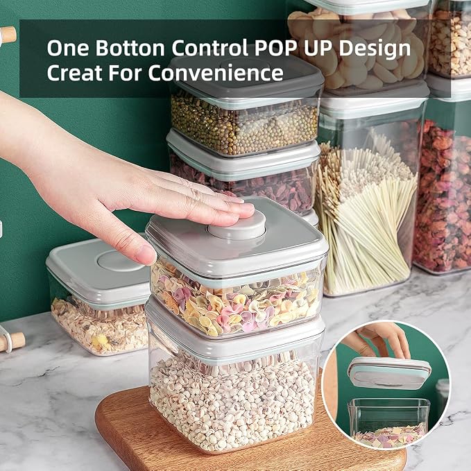Airtight Food Storage Container - 0.32 QT （380ml Small Pop Up Food Containers With Lids, Bpa Free Stackable Container for Sugar Tea Candy- 8 Labels - Clear - Image 3