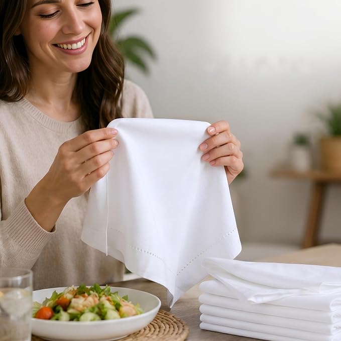 ALPHA Living HOME White Cloth Napkins Set of 12, 20x20 Inch - Absorbent Cotton Blend, Washable & Reusable Dinner Napkins for Home, Restaurant, Wedding, Hotel & Party Use - Image 8