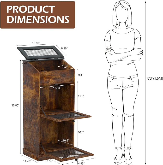 Wooden Potato and Onion Storage Bin w/Lid, Large Capacity and Ventilated Design, Ideal for Pantry, Kitchen Brown - Image 2
