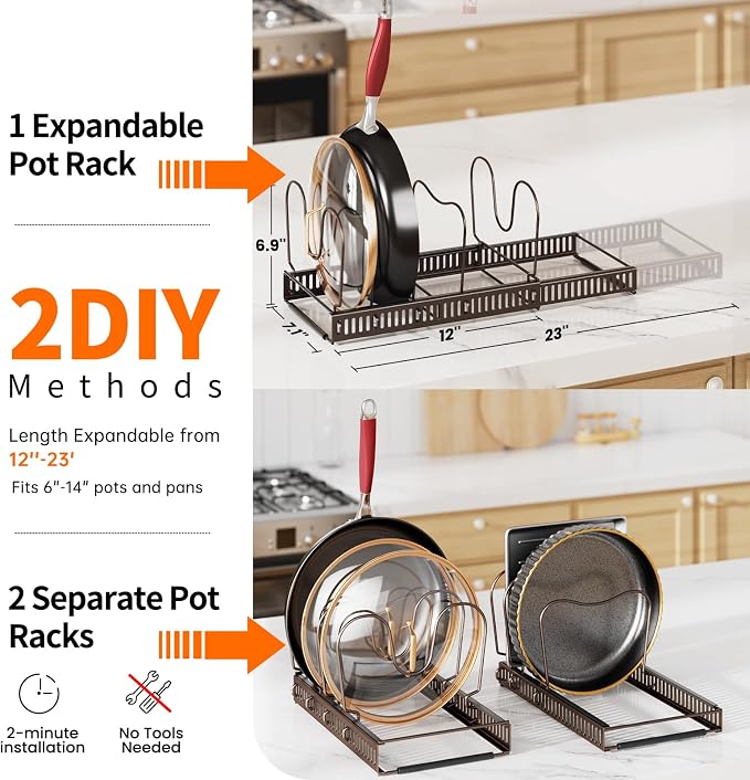 MUDEELA Pots and Pans Organizer Rack under Cabinet and Expandable Pots Organizer for Cutting Board, Cast-iron Pan Bundle - Image 7