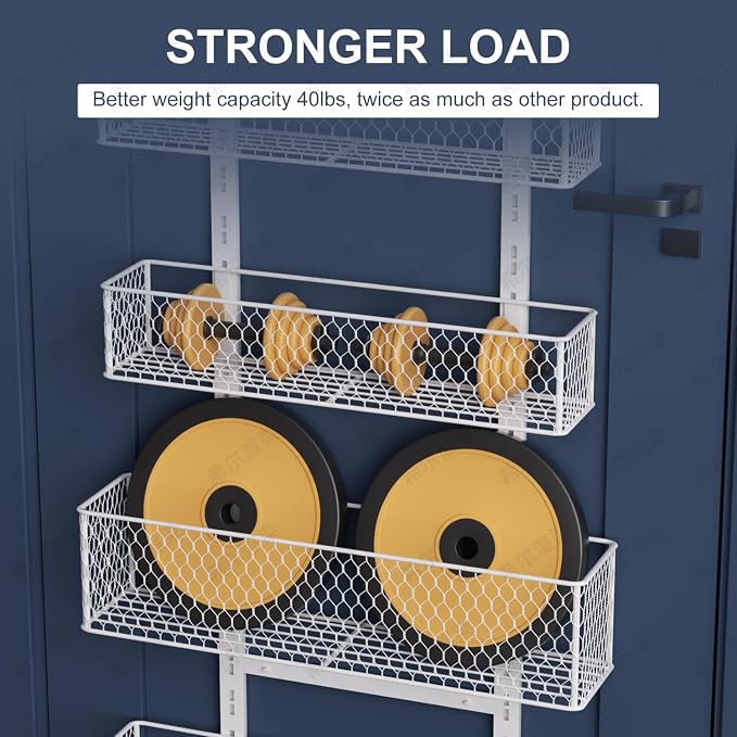 6-Tier Over The Door Pantry Organizer,Hanging Spice Rack,Grid Basket,White | Height Adjustable,Large Capacity,Grid Base for Stable Stoage,For Pantry Door,Laundry Room,Bathroom,Kitchen,D5.3xW15.7xH60.9in - Image 5