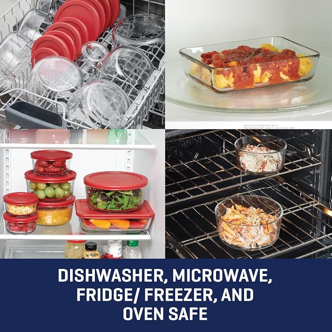 Anchor Hocking 18 Piece Glass Storage Containers with Lids (9 Glass Food Storage Containers & 9 Red SnugFit Lids) - Image 2