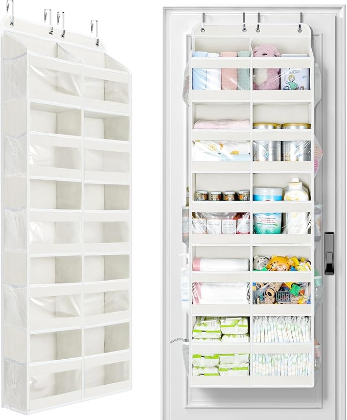 Yecaye 5-Tier Over The Door Organizer Dual-Column, 80lbs Load Extra Large Over the Door Storage of 10 Compartments, Heavy Duty Door Organizer Hanging for Dorm Bathroom Pantry, Cream White, 1 Pack by Yecaye