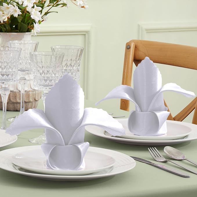 VACVELT 100 Pack White Scalloped Satin Napkins 17x17 Inch Wedding | Scalloped Floral Edges With Silky Smooth Finish, Seamless Design, Machine Washable Wrinkle And Fade Resistant - Image 2