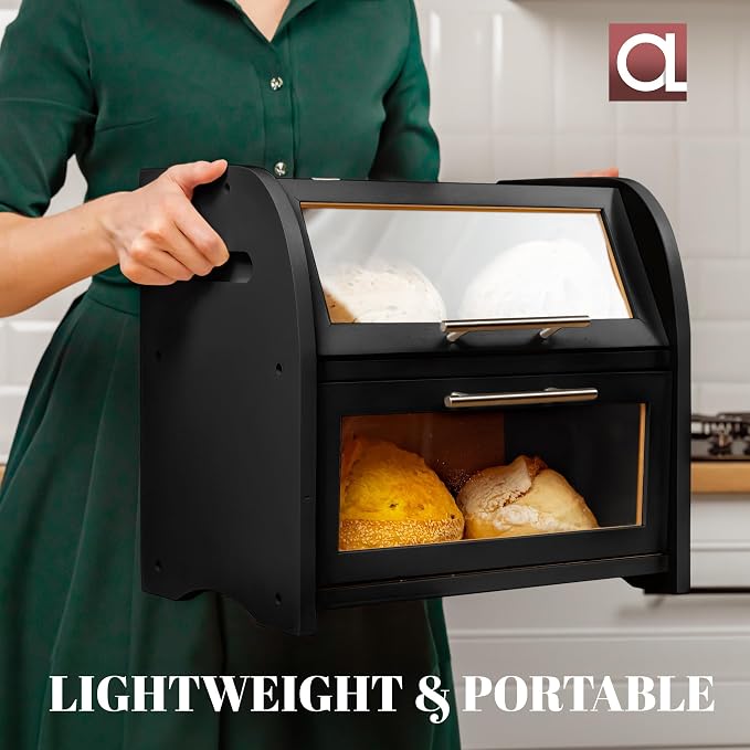 Arise Stylish Bamboo Bread Box for Kitchen Countertop, Extra Large 2-Shelf Wooden Bread Storage Container with Clear Windows and Air Vents Keep Bread, Bagels and Rolls Fresh, Self Assembly | Bread Storage Container with Clear Windows & Air Vents, Bread... - Image 7
