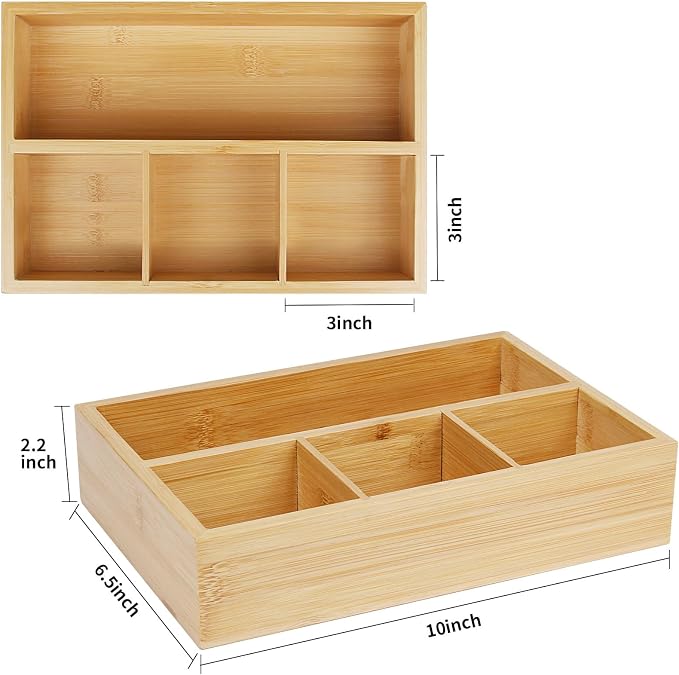 4 Pack Bamboo Tea Bag Organizer, Tea Bag Storage for Drawers, Sturdy Tea Chest Boxes for Shelf, Coffee Station, Sugar Packet, Sweeteners, Small Packets - Image 2