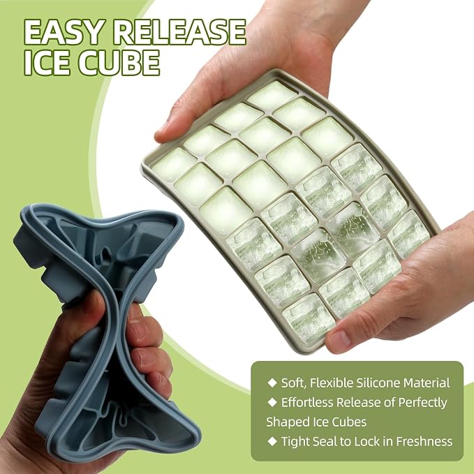 Silicone Ice Cube Trays with Lid, Set of 3, Easy Release Ice Molds, Reusable and Stackable Ice Trays for Freezer for Cocktail, Whiskey, Baby Food, BPA Free (Multicolour 3 Pack) - Image 5