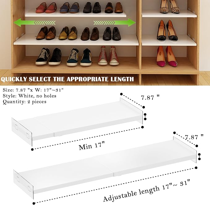 Expandable Closet Organizer Shelves, Adjustable Metal Storage Shelves Divider for Wardrobe Cupboard Kitchen (2 Pack, W:7.87" x L: 17" to 31") - Image 3