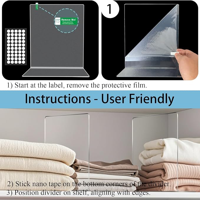 Acrylic Shelf Dividers Closet Organizers for Home Organization Enthusiasts | 12" Tall Sturdy Clear Closet Shelf Dividers for Clothes Purse pantry Separators in Bedroom Kitchen Office Shelf Space Saver - Image 9