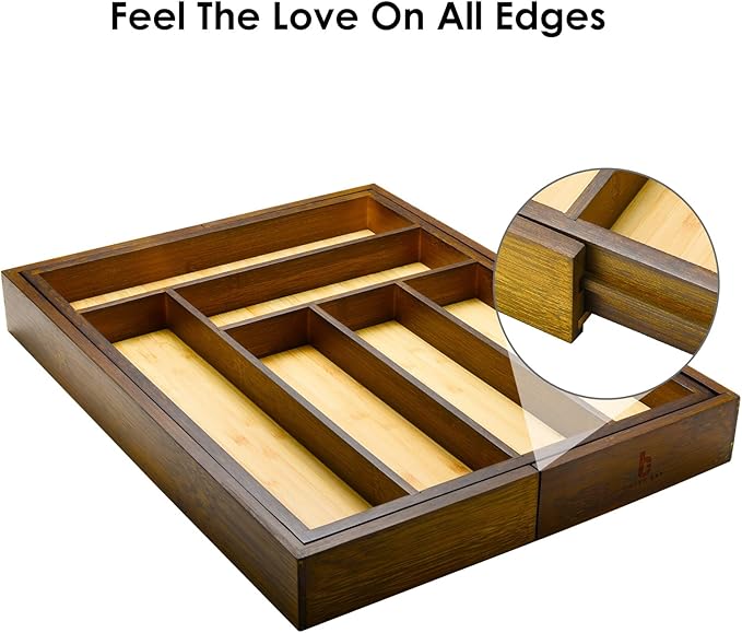 Bamboo drawer organizer, utensil holder, silverware organizer, and adjustable cutlery tray with drawer dividers, for kitchen, office desk, and bathroom storage (Vintage Brown) - Image 2