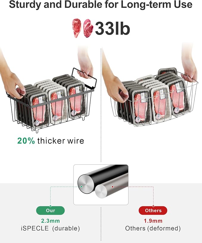 Freezer Organizer Bins - Small Storage Baskets for 7 Cu.Ft, 4 Pack | Easy Access Handles, Stackable Deep Freezer Wire Baskets, Vertical Space Sorts for Frozen Meat, Vegetable and Bagged Items - Image 9