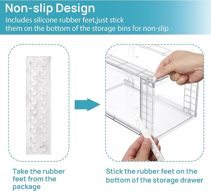 Vtopmart 4 Pack Stackable Clear Pantry Storage Drawers, Large | Large Clear Drawers with Handles. Stackable, Easy to Assemble, Non-slip and Sturdy for Pantry, Kitchen, Cabinet & Bathroom. - Image 6
