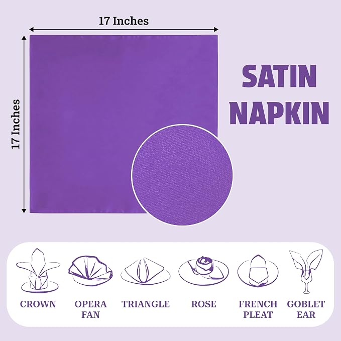 MDS® Pack of 150 Satin Napkins 12 x 12 Inch, Soft Silky Reusable Cloth Dinner Table Napkins for Wedding Décor, Reception, Birthday, Parties, Banquets, Catering, Restaurants & Hotel - Lavender - Image 4