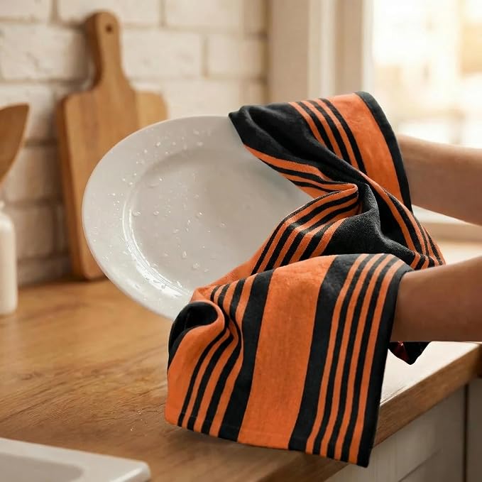 Urban Villa Kitchen Towels Cotton Dish Towels 20”x30” (Set of 6) Orange Blk - Image 7