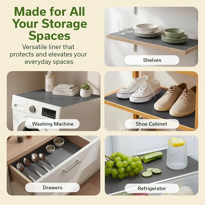 EVALAND Shelf Liner Cabinet Liner Non-Adhesive Drawer Liner 12 in x 33 FT | Non-Slip, Washable, Waterproof, Fridge Liners, Contact Paper, Shelf Liners for Cabinets, Kitchen, Refrigerator, Gray - Image 4