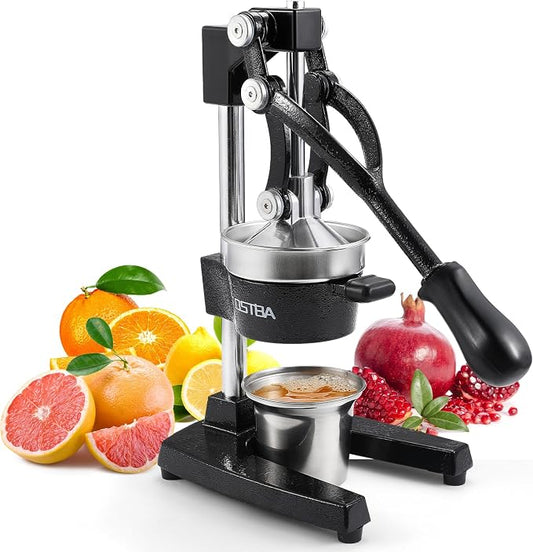 OSTBA Cast Iron Manual Citrus Juicer, Heavy Duty Hand Press Orange Juicer with Stainless Steel Cup & Strainer, Commercial Grade Lemon Squeezer for Orange, Lemon, Lime, Grapefruit, Pomegranate by OSTBA