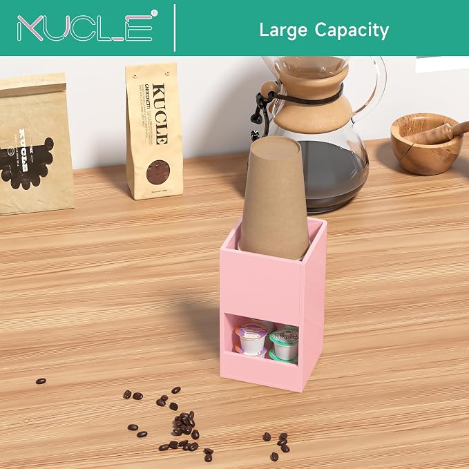 2-Tier Coffee Station Organizer for Countertop, 2 Compartments Pink Acrylic Cup and Lid Holder Tea Condiment Storage Upright Coffee Bar Organizer Pod Dispenser for Office Breakroom Home Kitchen - Image 7